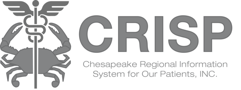 a lineart logo of a crab holding a staff of caduceus. to the right it reads "Crisp Chesapeake Regional Information System for Our Patients, INC."